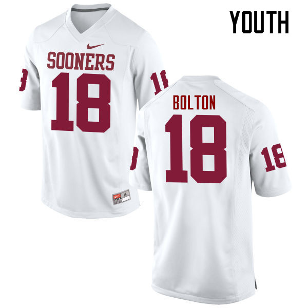 Youth Oklahoma Sooners #18 Curtis Bolton College Football Jerseys Game-White